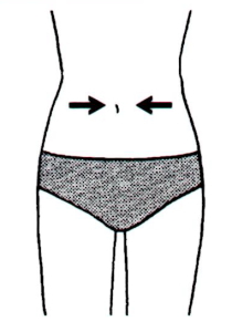 脇からお腹の中心に向かって、手のひらを滑らせる
